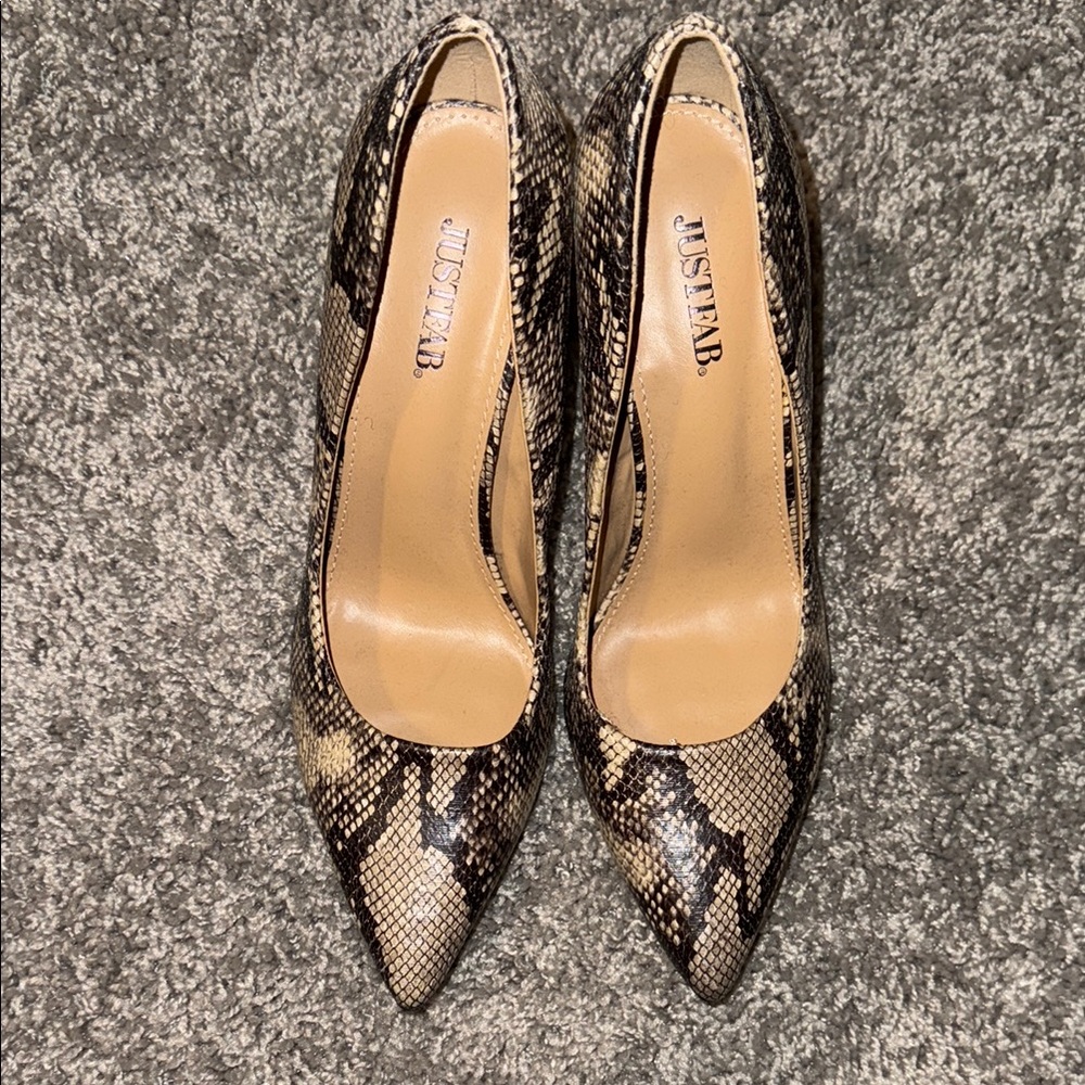 JustFab Women's Snake Print Heels